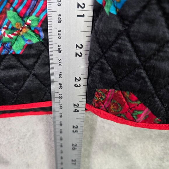 Womens Anne Carson Quilted 100% Silk Jacket With Festive Print & Red Trim Size M - Picture 5 of 7